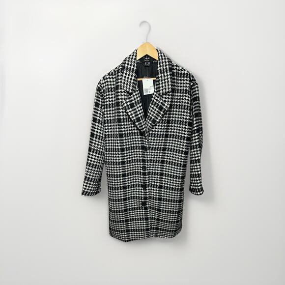 Forever 21 Plaid Black And White Button front Houndstooth Coat Women’s Med NWT - Picture 2 of 9